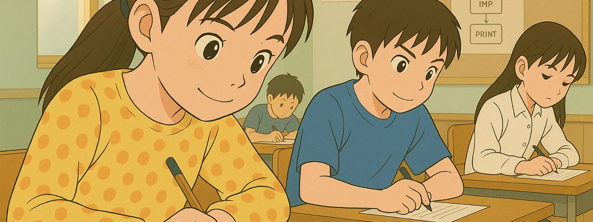 高知市・塾でテストを受ける子ども